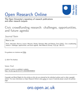 Civic Crowdfunding Research: Challenges, Opportunities, and Future Agenda