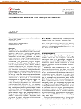 Deconstructivism: Translation from Philosophy to Architecture