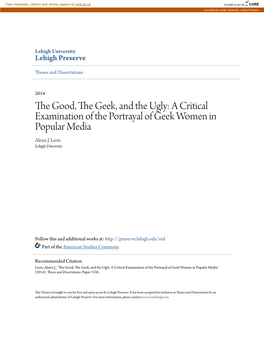 A Critical Examination of the Portrayal of Geek Women in Popular Media Alexis J