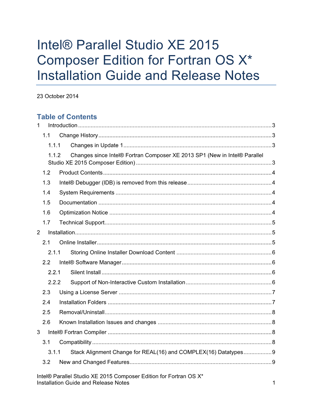 Intel® Parallel Studio XE 2015 Composer Edition for Fortran OS X* Installation Guide and Release Notes