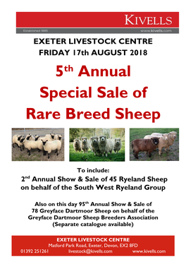 5Th Annual Special Sale of Rare Breed Sheep