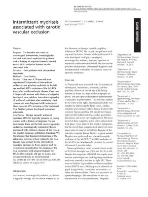 Intermittent Mydriasis Associated with Carotid Vascular Occlusion