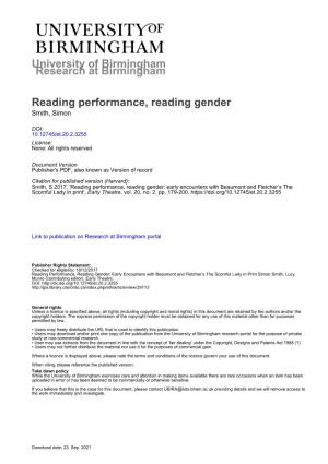 University of Birmingham Reading Performance, Reading Gender