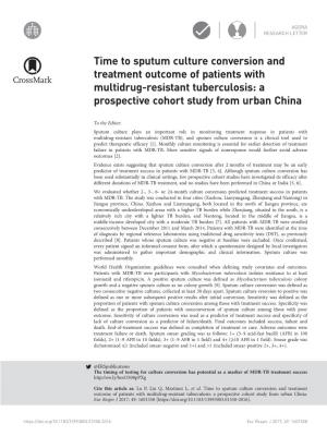Time to Sputum Culture Conversion and Treatment Outcome of Patients with Multidrug-Resistant Tuberculosis: a Prospective Cohort Study from Urban China