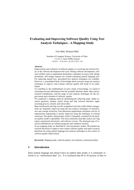 Evaluating and Improving Software Quality Using Text Analysis Techniques - a Mapping Study