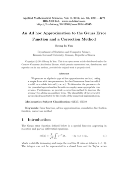 An Ad Hoc Approximation to the Gauss Error Function and a Correction Method