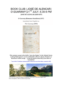 Book Club | José De Alencar | O Guarany |21 July, 6.30-9 Pm