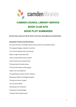 Camden Council Library Service Book Club Kits Book Plot Summaries