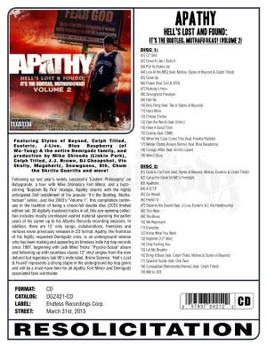 DGZ 421 APATHY Hell's Lost and Found CD