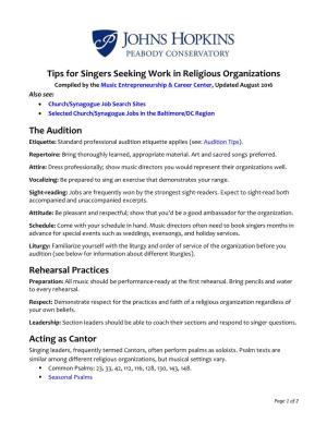 Tips for Singers Seeking Work in Religious Organizations The