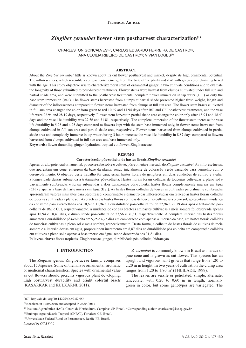 Zingiber Zerumbet Flower Stem Postharvest Characterization(1)