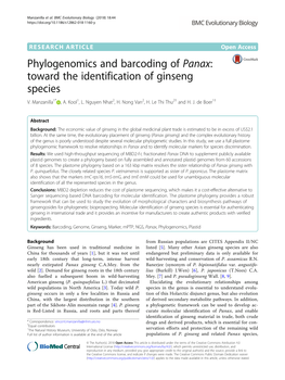 Phylogenomics and Barcoding of Panax: Toward the Identification of Ginseng Species V