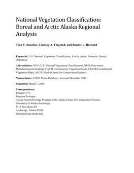 National Vegetation Classification: Boreal and Arctic Alaska Regional Analysis
