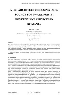A Pki Architecture Using Open Source Software for E- Government Services in Romania