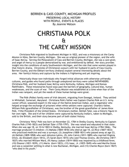 Christiana Polk & the Carey Mission