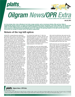 Oilgram News/OPR Extra a Special Edition from the Editors of Platts July 20, 2010