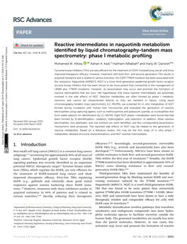 Reactive Intermediates in Naquotinib Metabolism