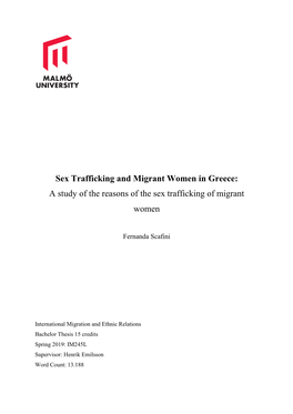 Sex Trafficking and Migrant Women in Greece: a Study of the Reasons of the Sex Trafficking of Migrant Women