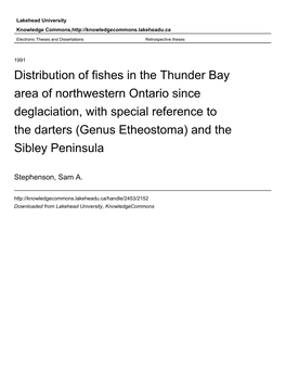 Distribution of Fishes in the Thunder Bay Area of Northwestern Ontario