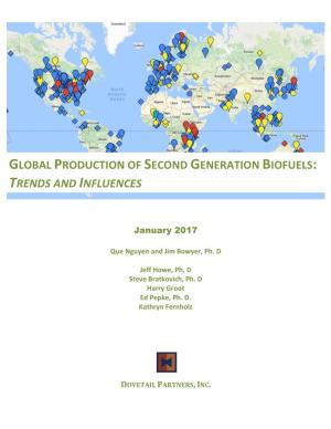 Global Production of Second Generation Biofuels: Trends and Influences