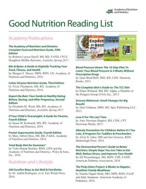Good Nutrition Reading List