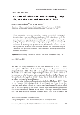 The Time of Television: Broadcasting, Daily Life, and the New Indian Middle Class