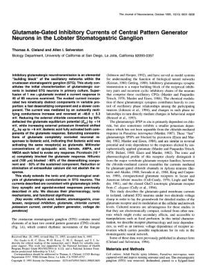 Glutamate-Gated Inhibitory Currents of Central Pattern Generator Neurons in the Lobster Stomatogastric Ganglion