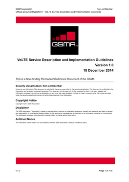 Volte Service Description and Implementation Guidelines Version 1.0 18 December 2014