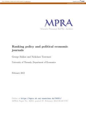 Ranking Policy and Political Economic Journals