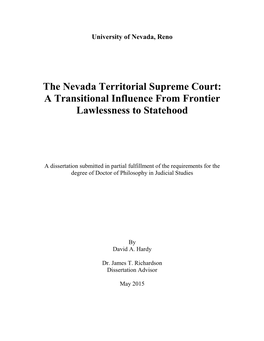 The Nevada Territorial Supreme Court: a Transitional Influence from Frontier Lawlessness to Statehood