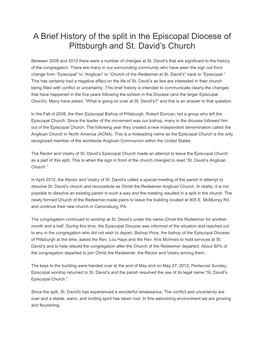 A Brief History of the Split in the Episcopal Diocese of Pittsburgh and St
