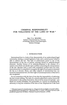 Criminal Responsibility for Violations of the Laws of War *