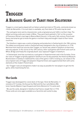 Troggen Abaroque Game of Tarot from Solothurn