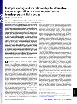 Multiple Mating and Its Relationship to Alternative Modes of Gestation in Male-Pregnant Versus Female-Pregnant ﬁsh Species