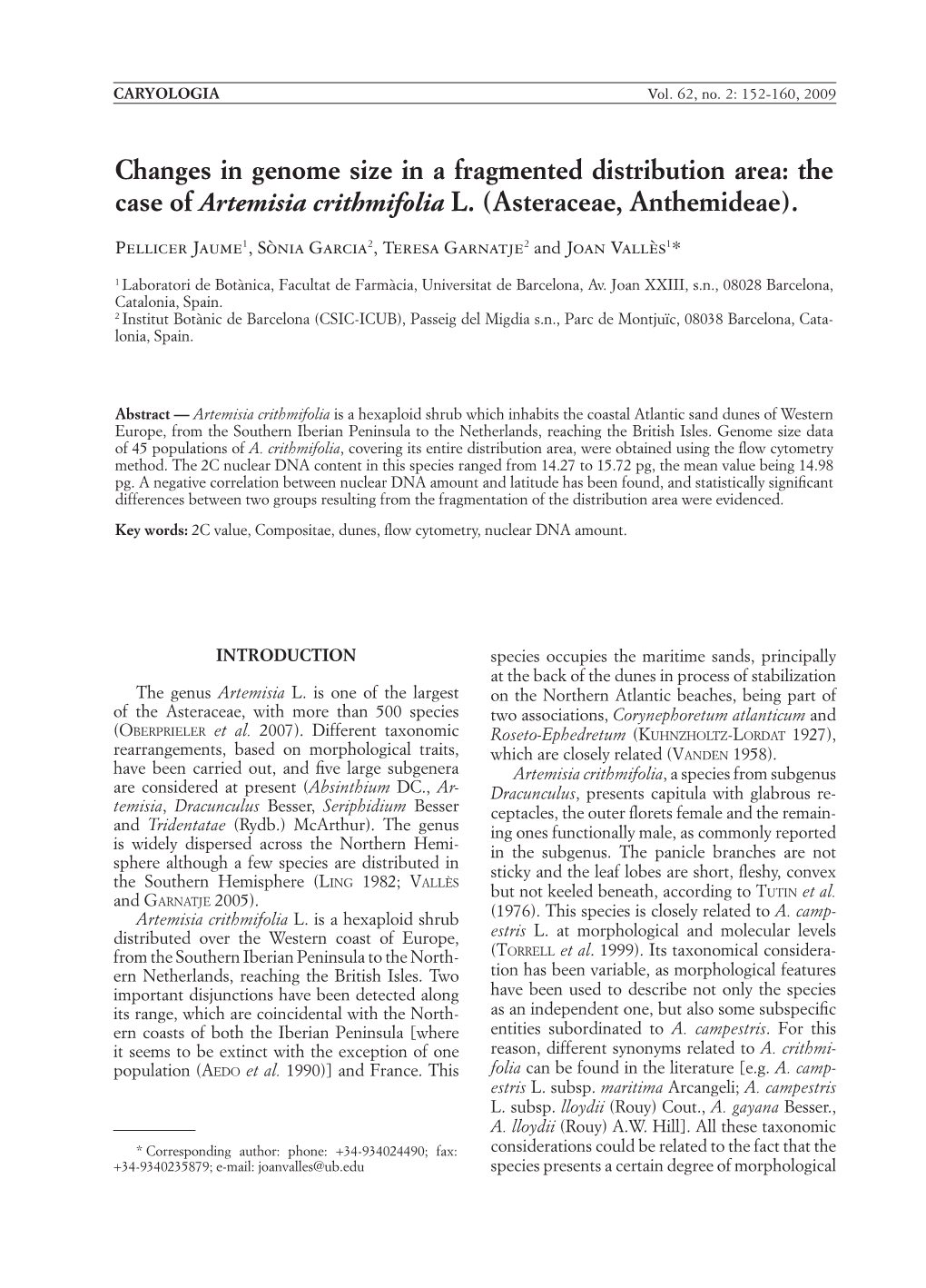 The Case of Artemisia Crithmifolia L. (Asteraceae, Anthemideae)