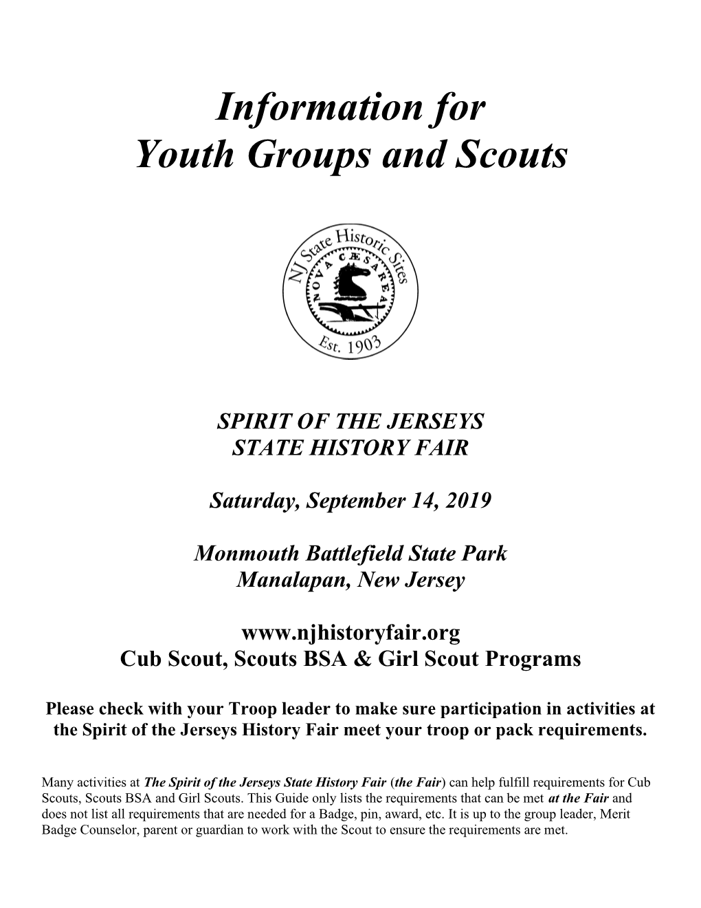 Information for Youth Groups and Scouts