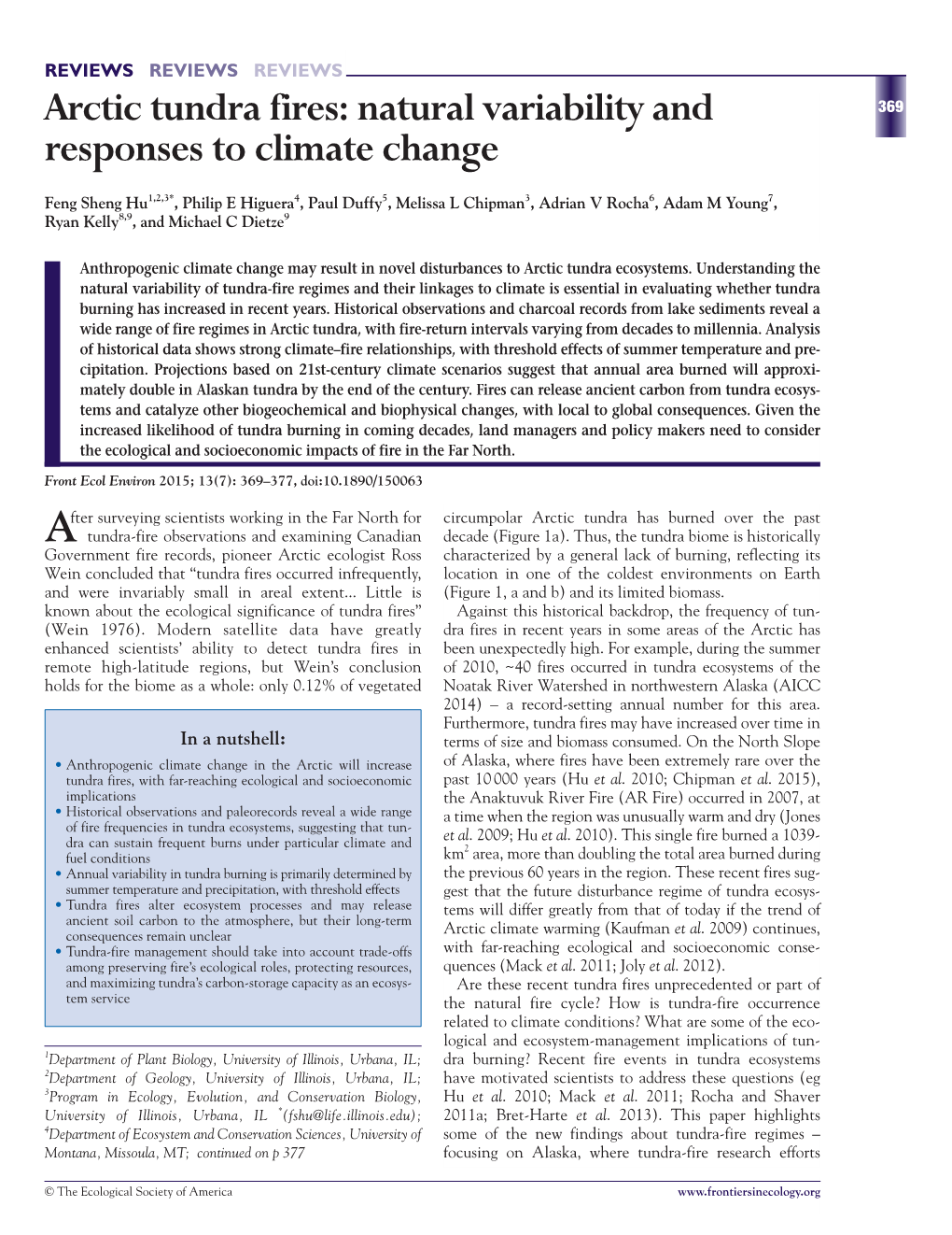 Arctic Tundra Fires: Natural Variability and Responses to Climate Change