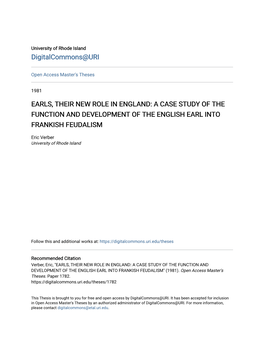 Earls, Their New Role in England: a Case Study of the Function and Development of the English Earl Into Frankish Feudalism