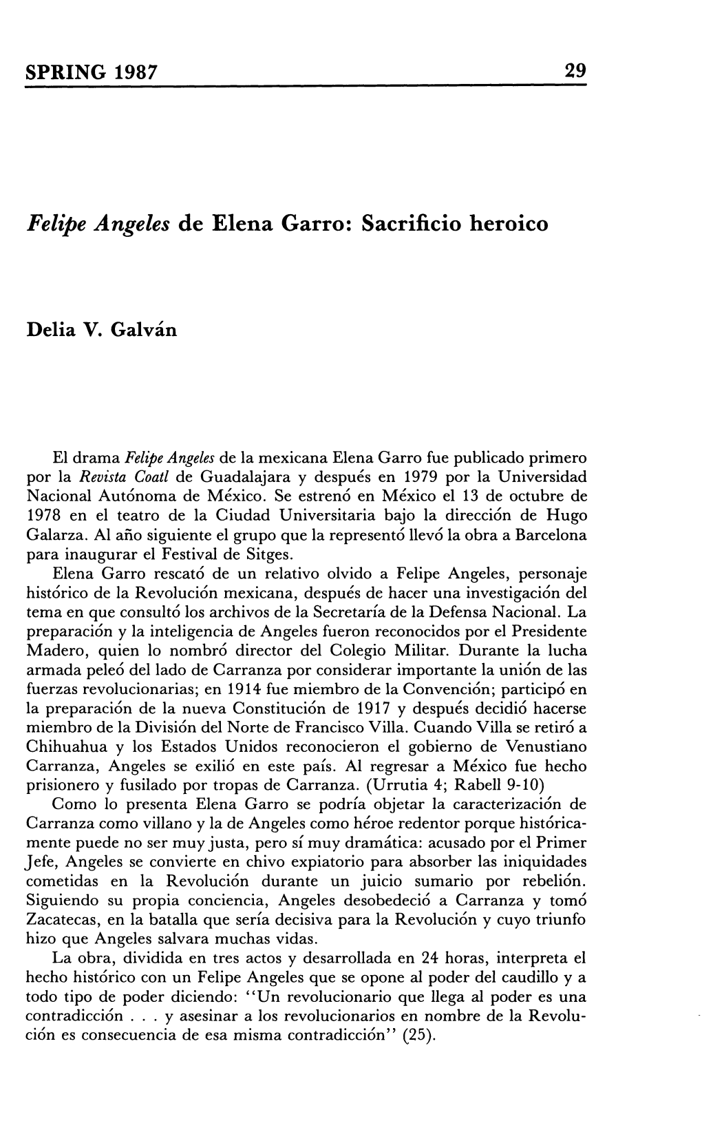 Felipe Angeles De Elena Garro: Sacrificio Heroico