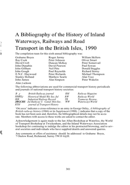 Transport in the British Isles, 1990 the Compilation Team for This Sixth Annual Bibliography Was
