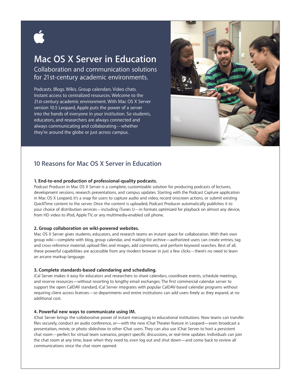 Mac OS X Server in Education Collaboration and Communication Solutions for 21St-Century Academic Environments