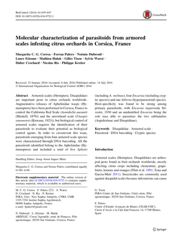 Molecular Characterization of Parasitoids from Armored Scales Infesting Citrus Orchards in Corsica, France