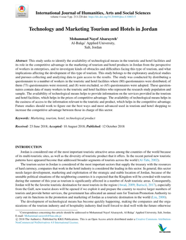 Technology and Marketing Tourism and Hotels in Jordan