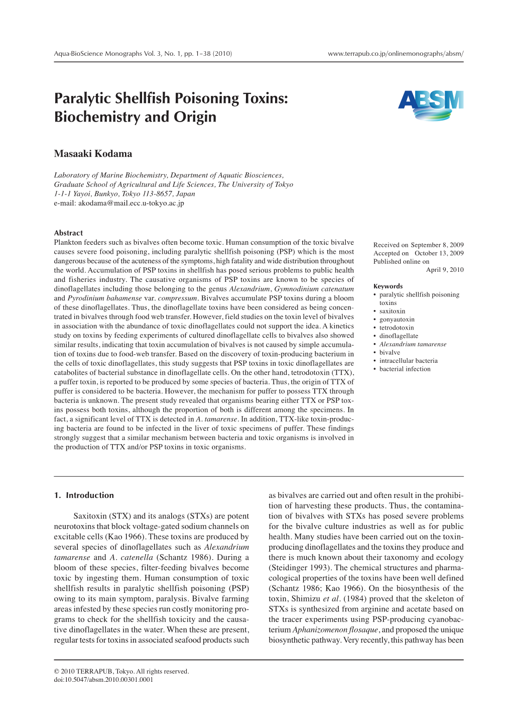 Paralytic Shellfish Poisoning Toxins: Biochemistry and Origin