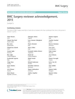 BMC Surgery Reviewer Acknowledgement, 2015 Guangde Tu
