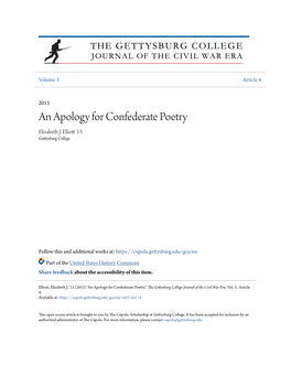 An Apology for Confederate Poetry Elizabeth J
