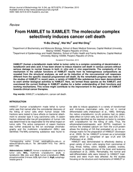 From HAMLET to XAMLET: the Molecular Complex Selectively Induces Cancer Cell Death