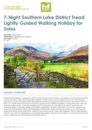7-Night Southern Lake District Tread Lightly Guided Walking Holiday for Solos