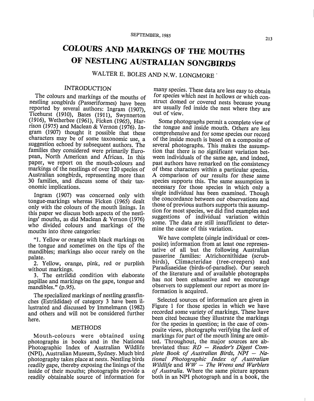 Colours and Markings of the Mouths of Nestling Australian Songbirds Walter E