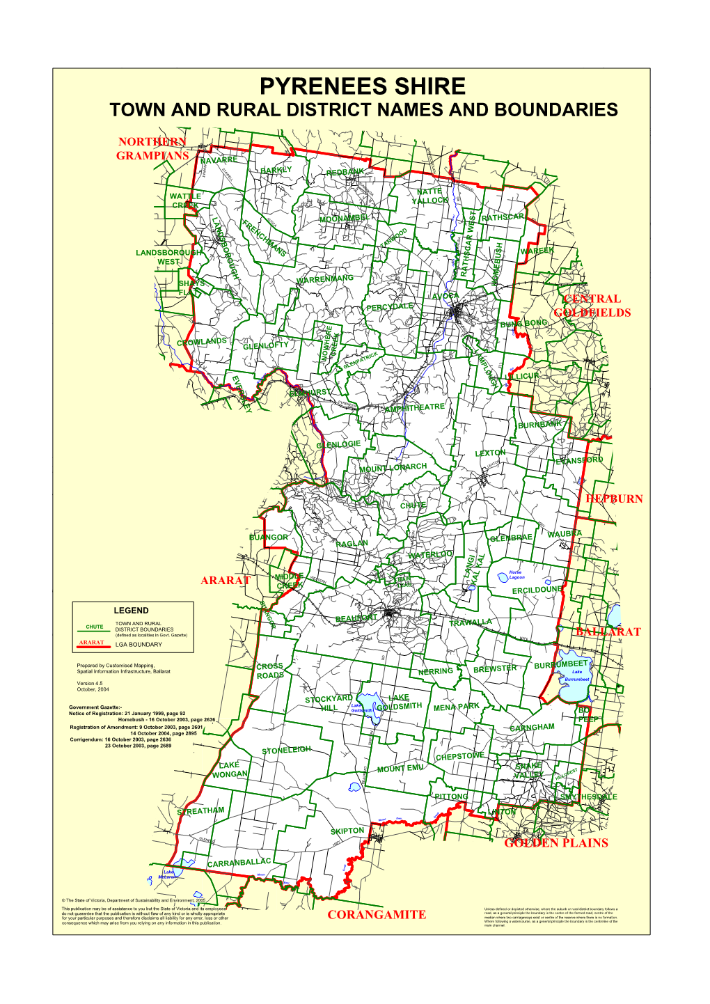 Pyrenees Shire Town and Rural District Names and Boundaries